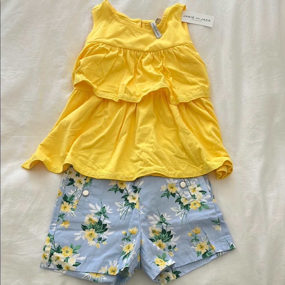 Easter / Spring Janie and Jack Yellow Top and Floral Shorts Set